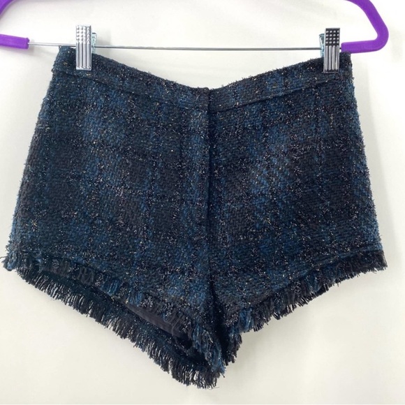 Topshop Black and Blue Metallic Shorts Fringe Trim - Picture 3 of 3